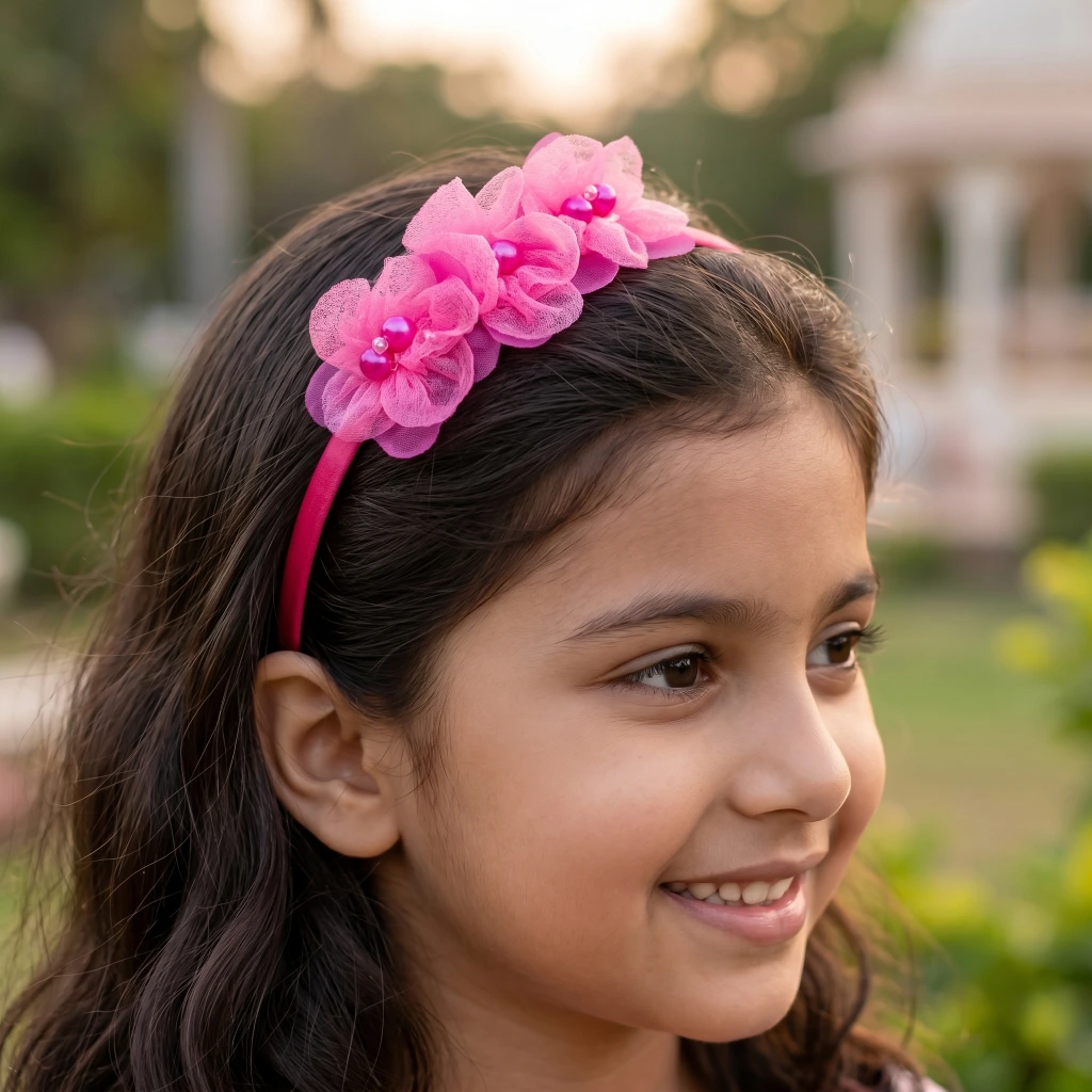 QDORA Dark Pink Pearl Flower Headband