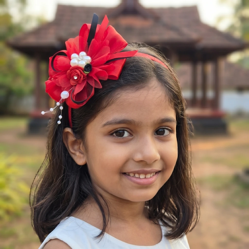QDORA Red Bow Pearl Fabric Headband image 2