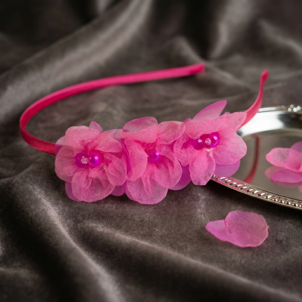 QDORA Dark Pink Pearl Flower Headband image 2