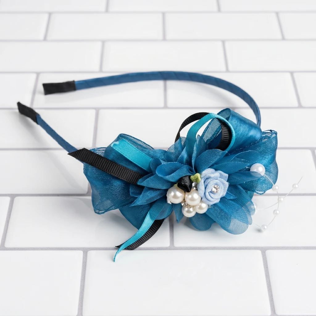 QDORA Blue Bow Pearl Fabric Headband image 2