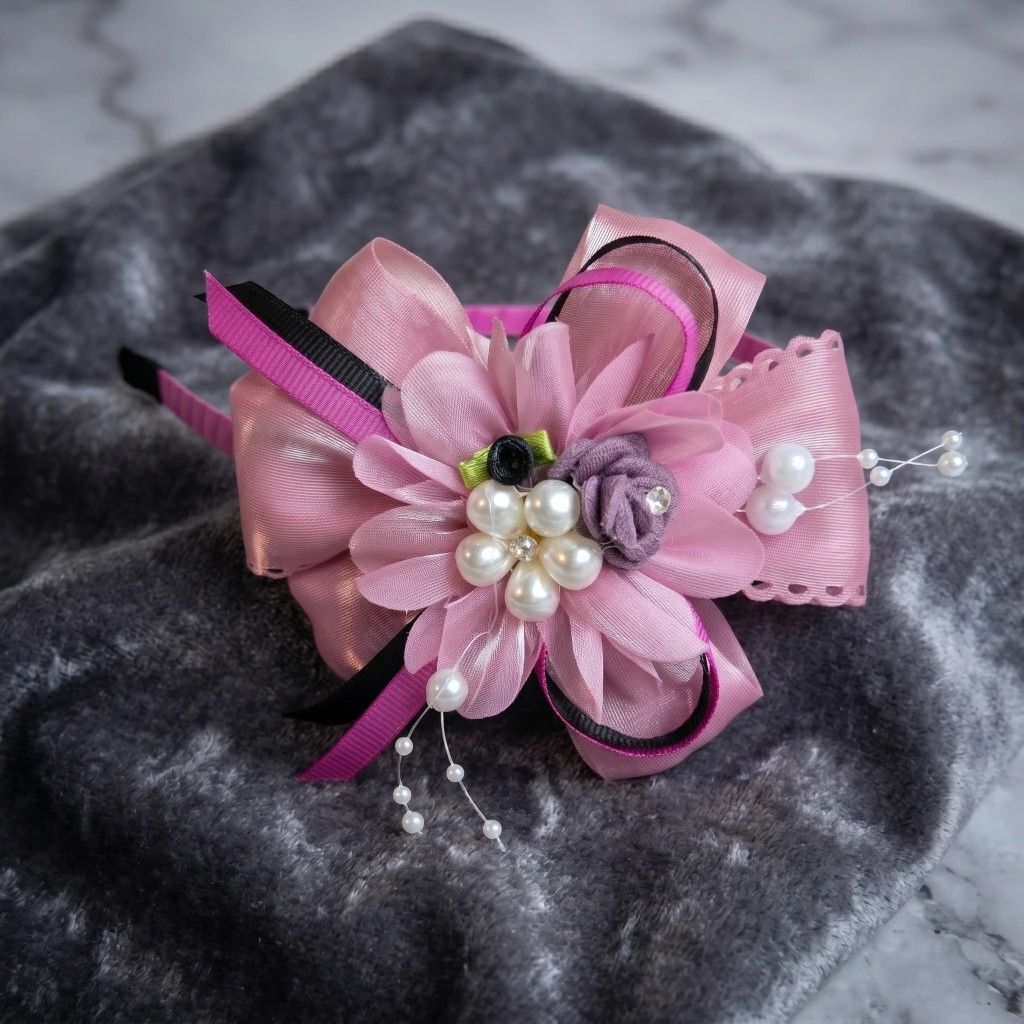 QDORA Purple Bow Pearl Fabric Headband image 2