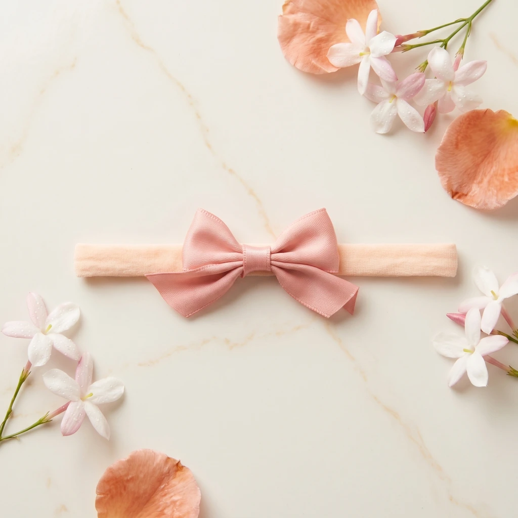QDORA Peach Satin Bow Elastic Hair Band image 2