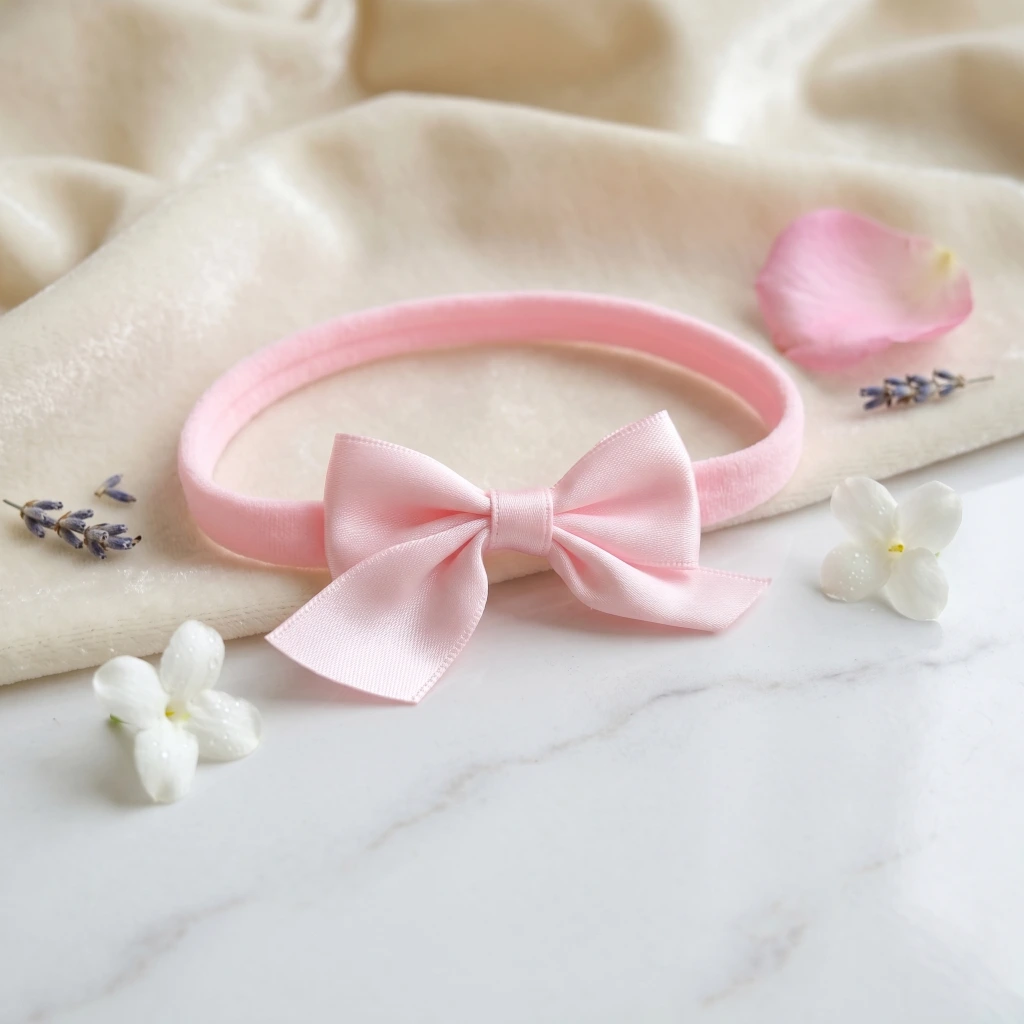 QDORA Pink Satin Bow Elastic Hair Band image 2