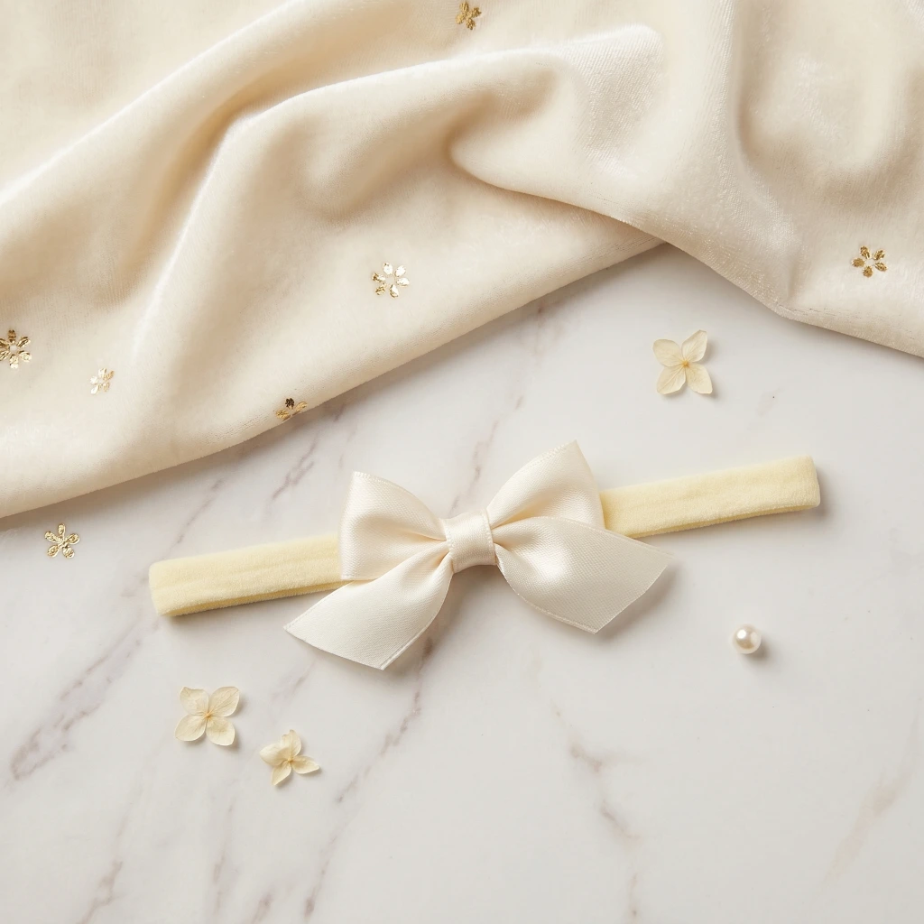 QDORA White Satin Bow Elastic Hair Band image 2