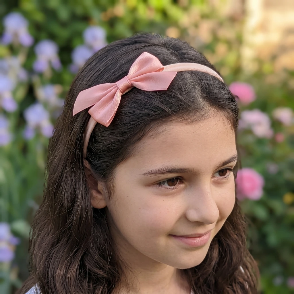 QDORA Peach Satin Bow Elastic Hair Band image 1