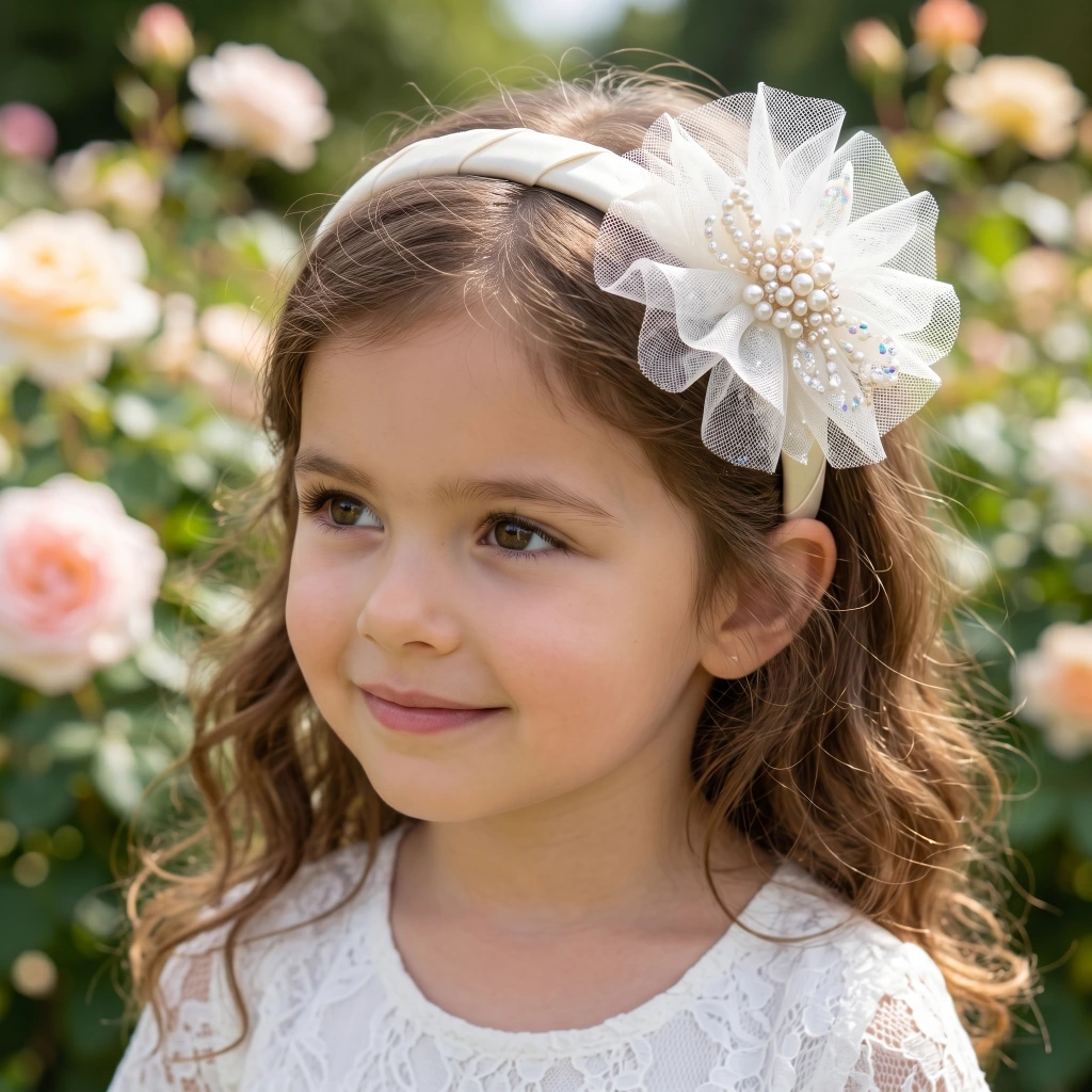 QDORA Off White Pearl Flower Fabric Headband image 1