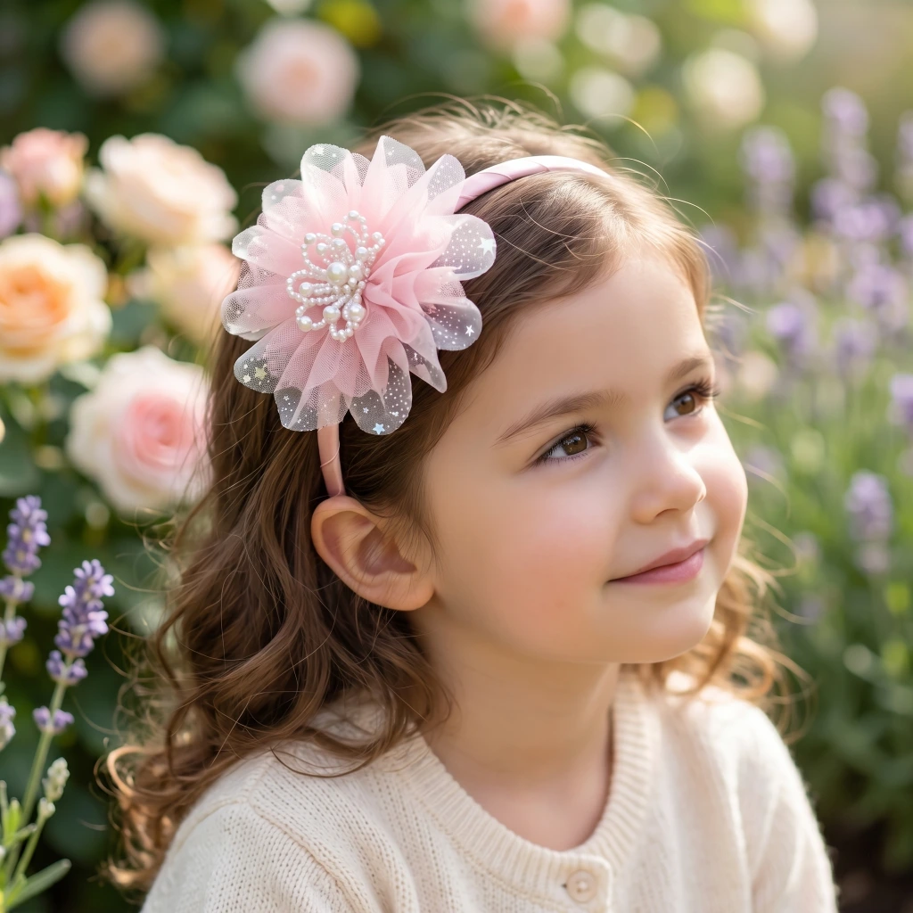 QDORA Pink Flower Pearl Embellished Headband image 1