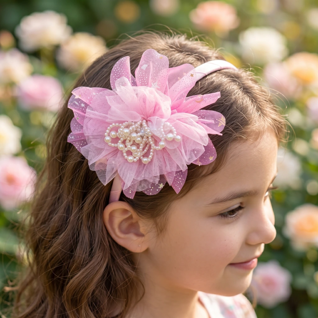 QDORA Pink Flower Pearl Headband image 1