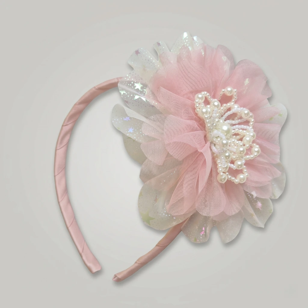 QDORA Pink Flower Pearl Embellished Headband image 2