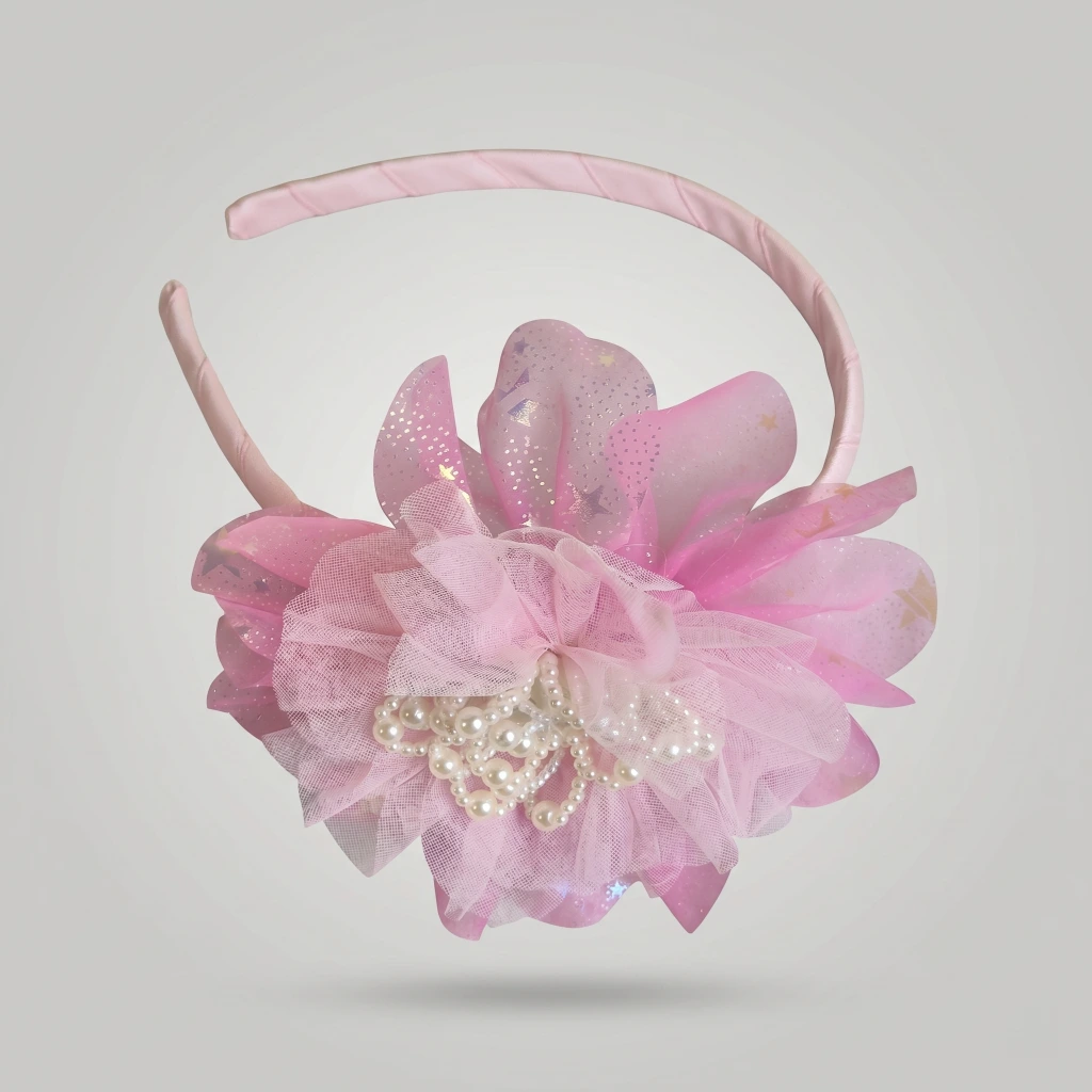 QDORA Pink Flower Pearl Headband image 2