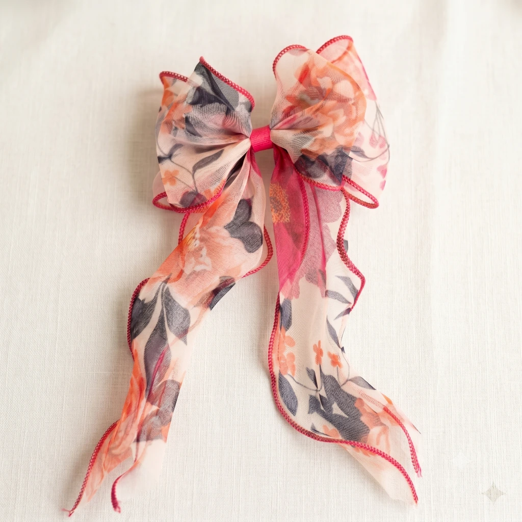 QDORA Multicolor Floral Ribbon Hair Bow image 2