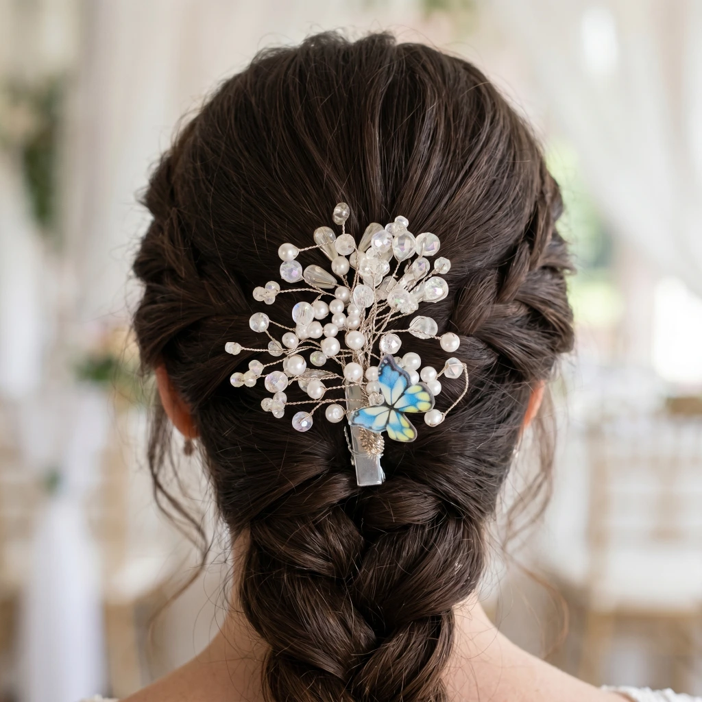 QDORA Silver Crystal Floral Hair Clip