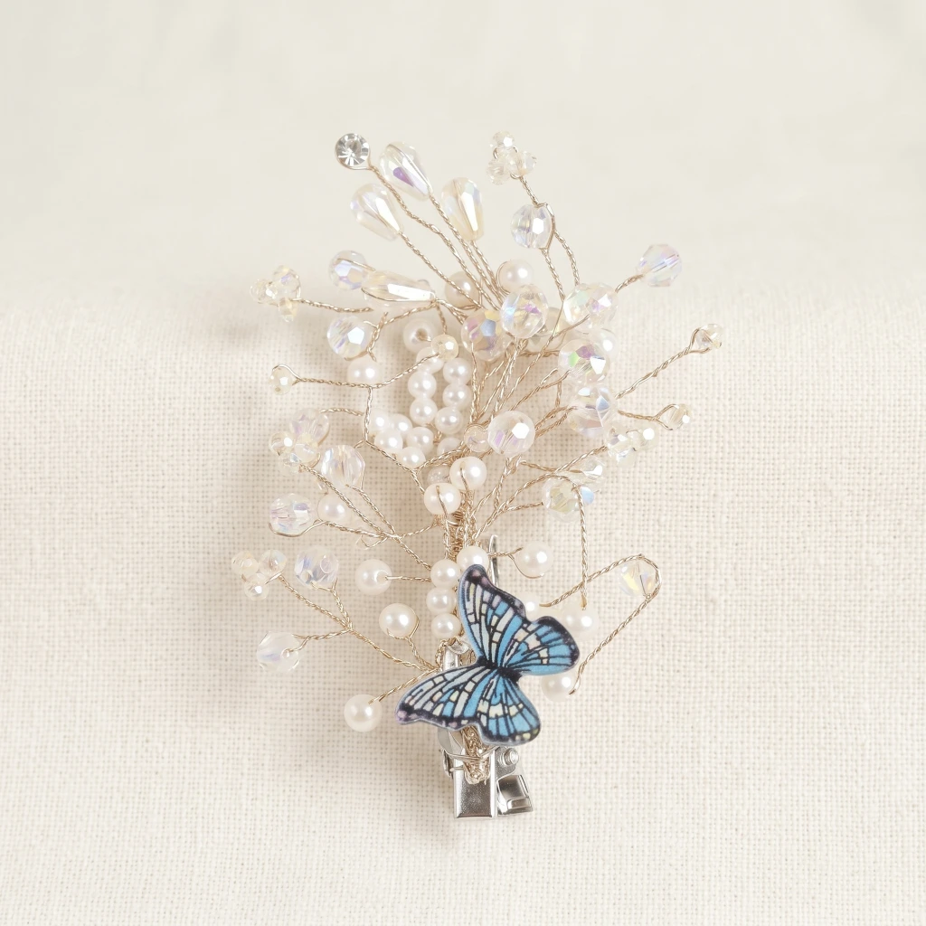 QDORA Wired Silver Pearl Blue Hair Clip image 2