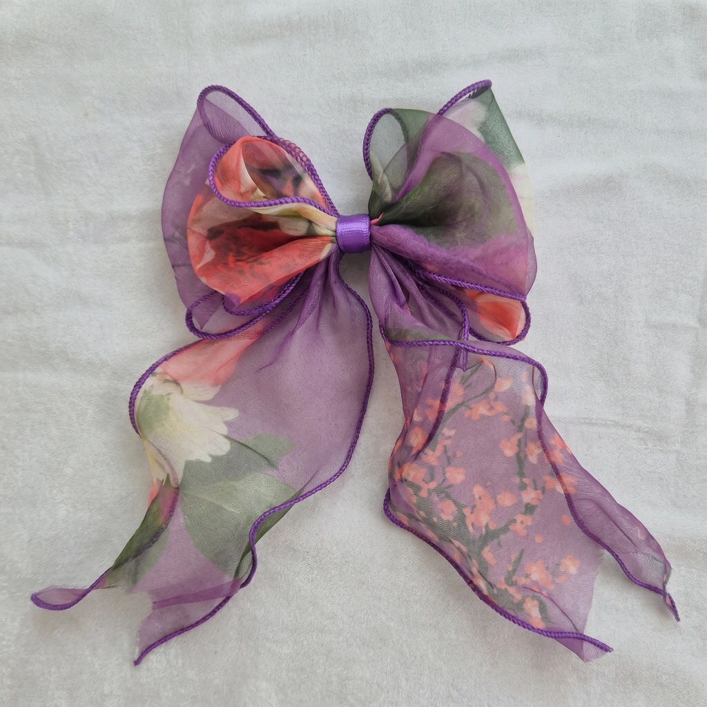QDORA Purple Floral Organza Hair Bow image 2