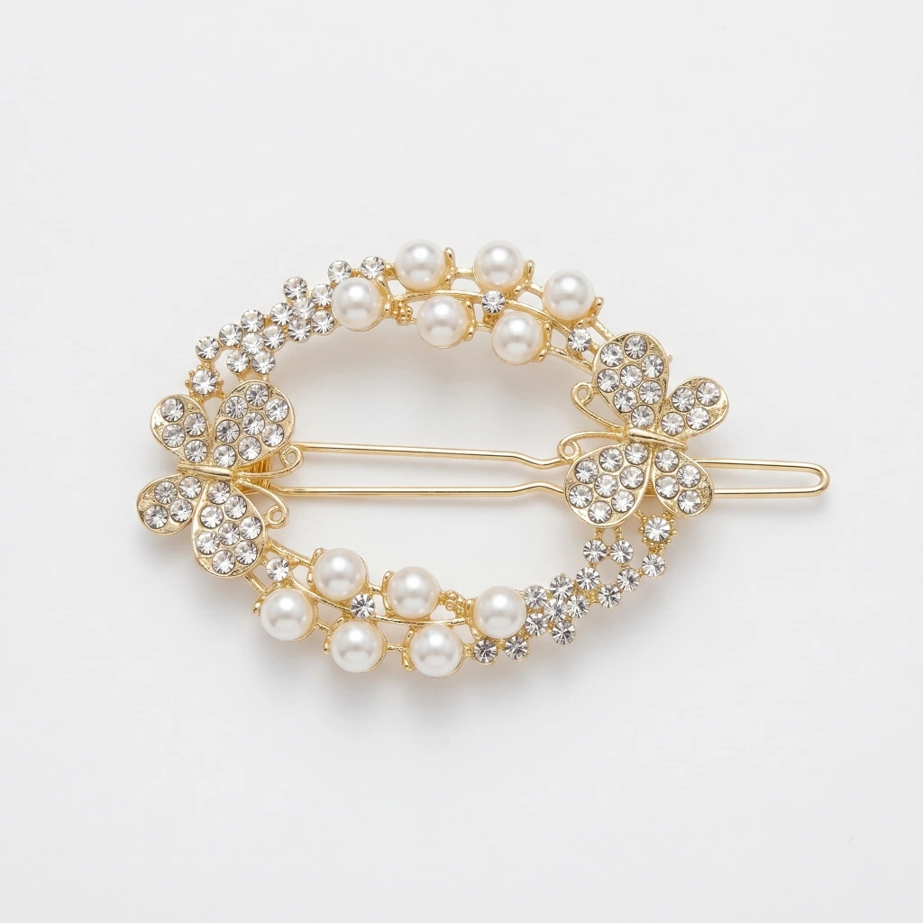 QDORA Gold Pearl Crystal Barrette image 2