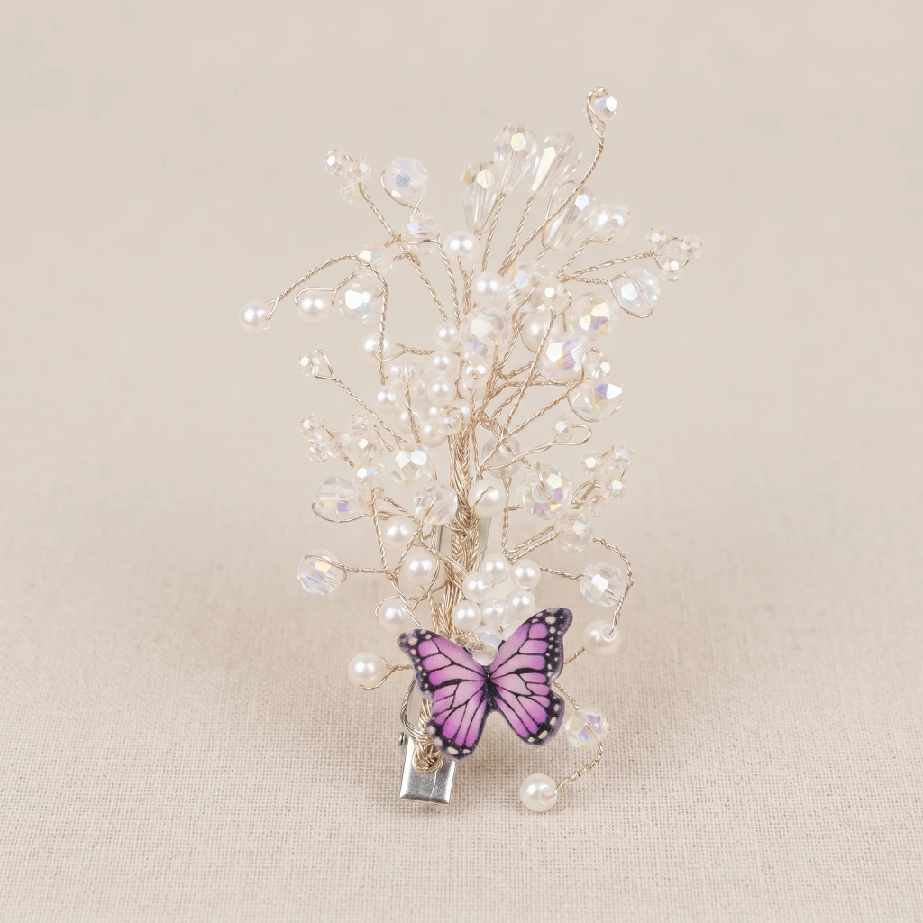 QDORA White Pearl Wired Bridal Clip image 2