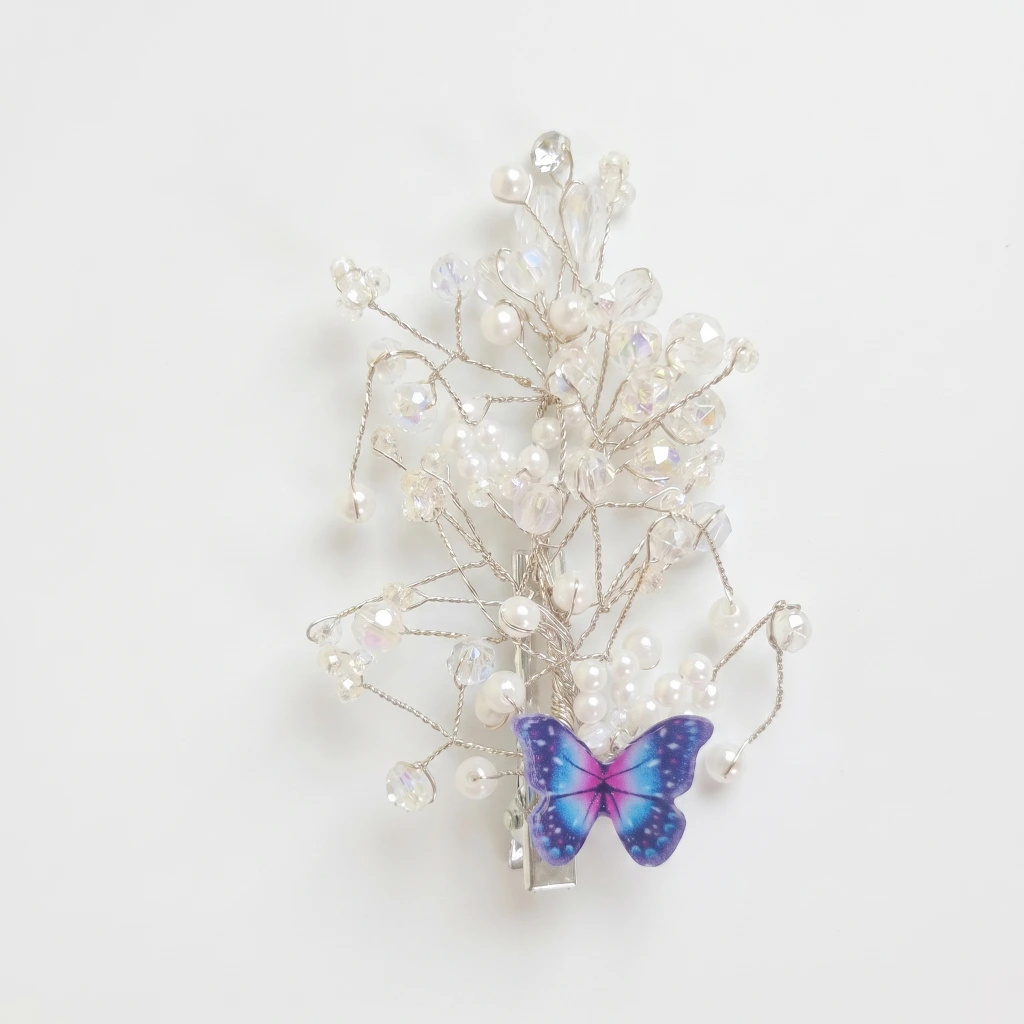 QDORA Silver Pearl Butterfly Alligator Clip image 2