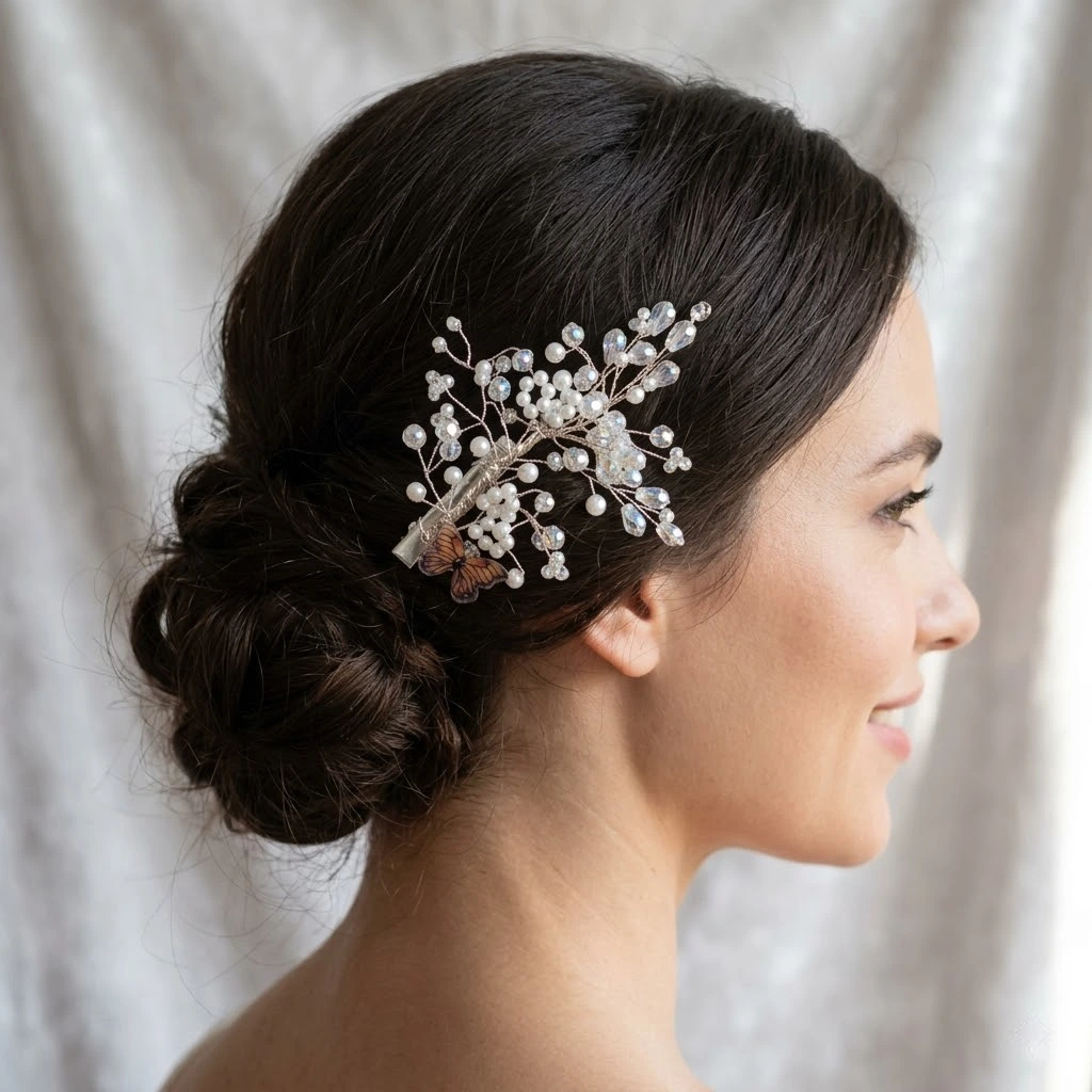 QDORA Gold Pearl Butterfly Alligator Clip
