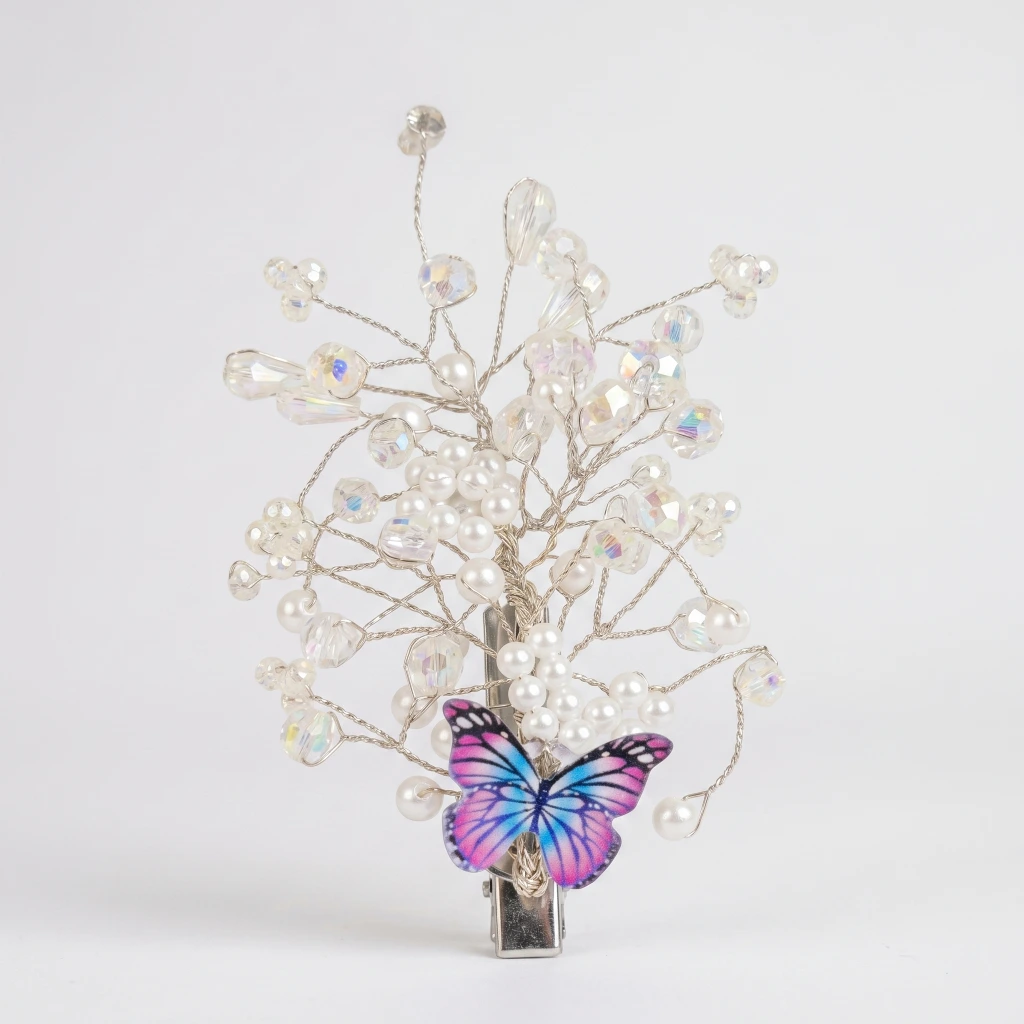 QDORA Silver Pearl Butterfly Hair Clip image 2