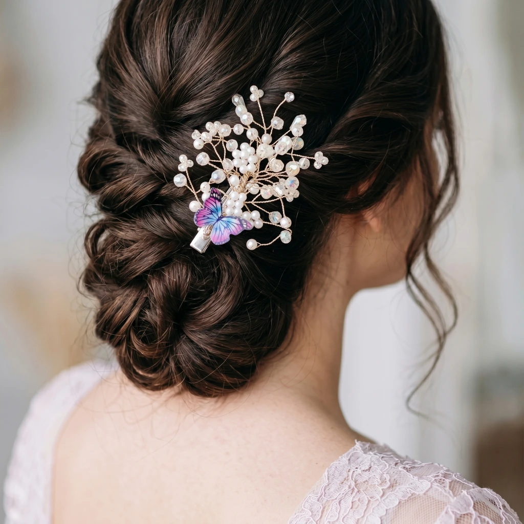 QDORA Silver Pearl Butterfly Hair Clip