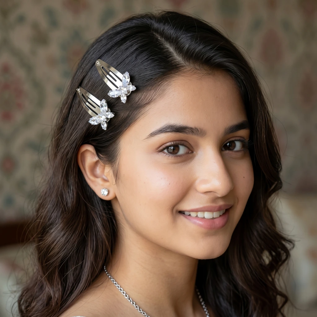 QDORA Silver Crystal Butterfly Snap Clip