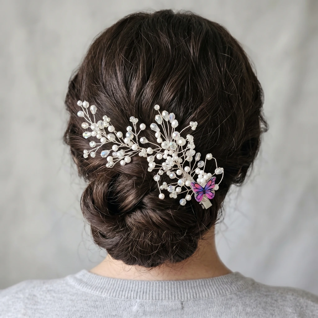 QDORA Silver Pearl Butterfly Alligator Clip