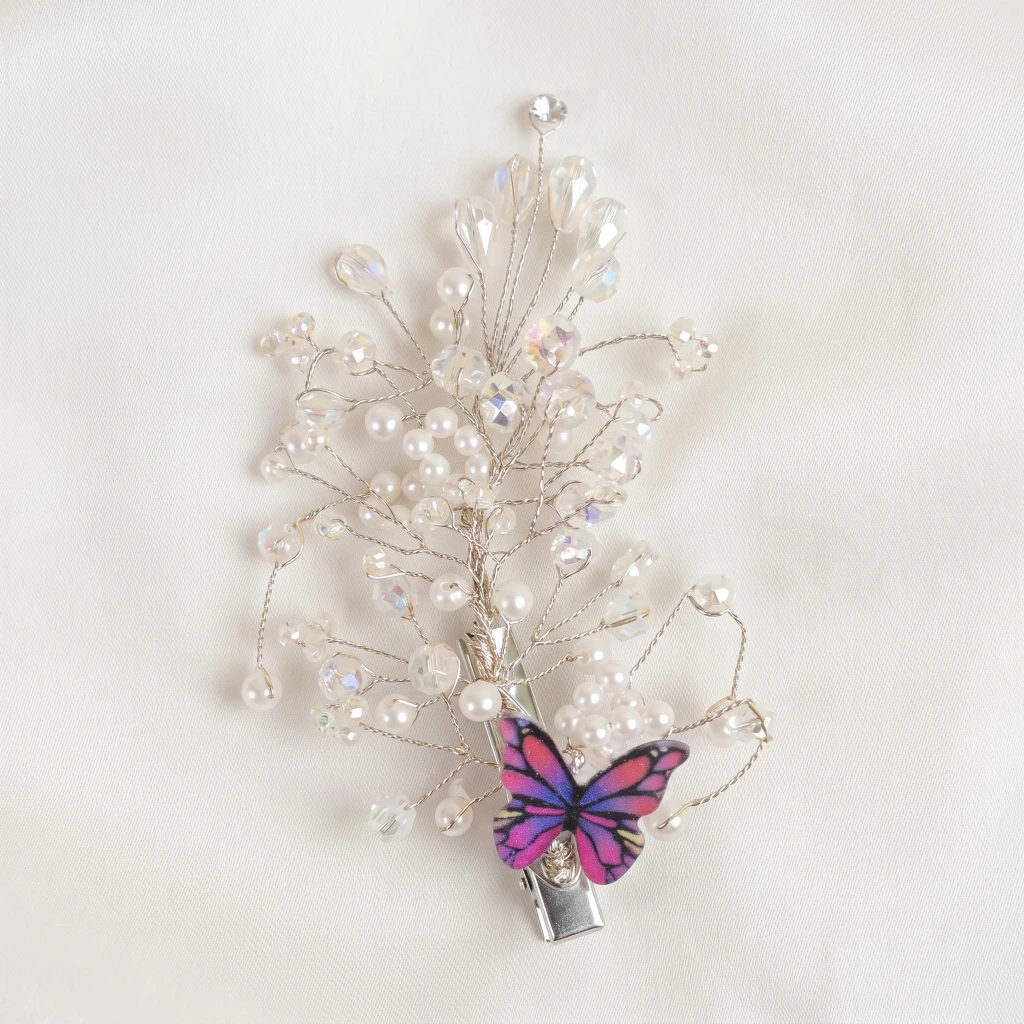 QDORA Silver Pearl Butterfly Alligator Clip image 2