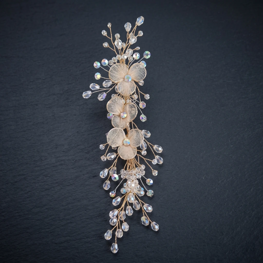QDORA Gold Floral Crystal Hair Vine image 2