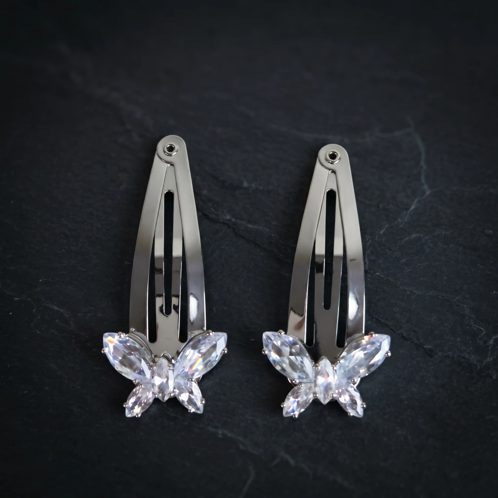 QDORA Silver Crystal Butterfly Snap Clip image 2