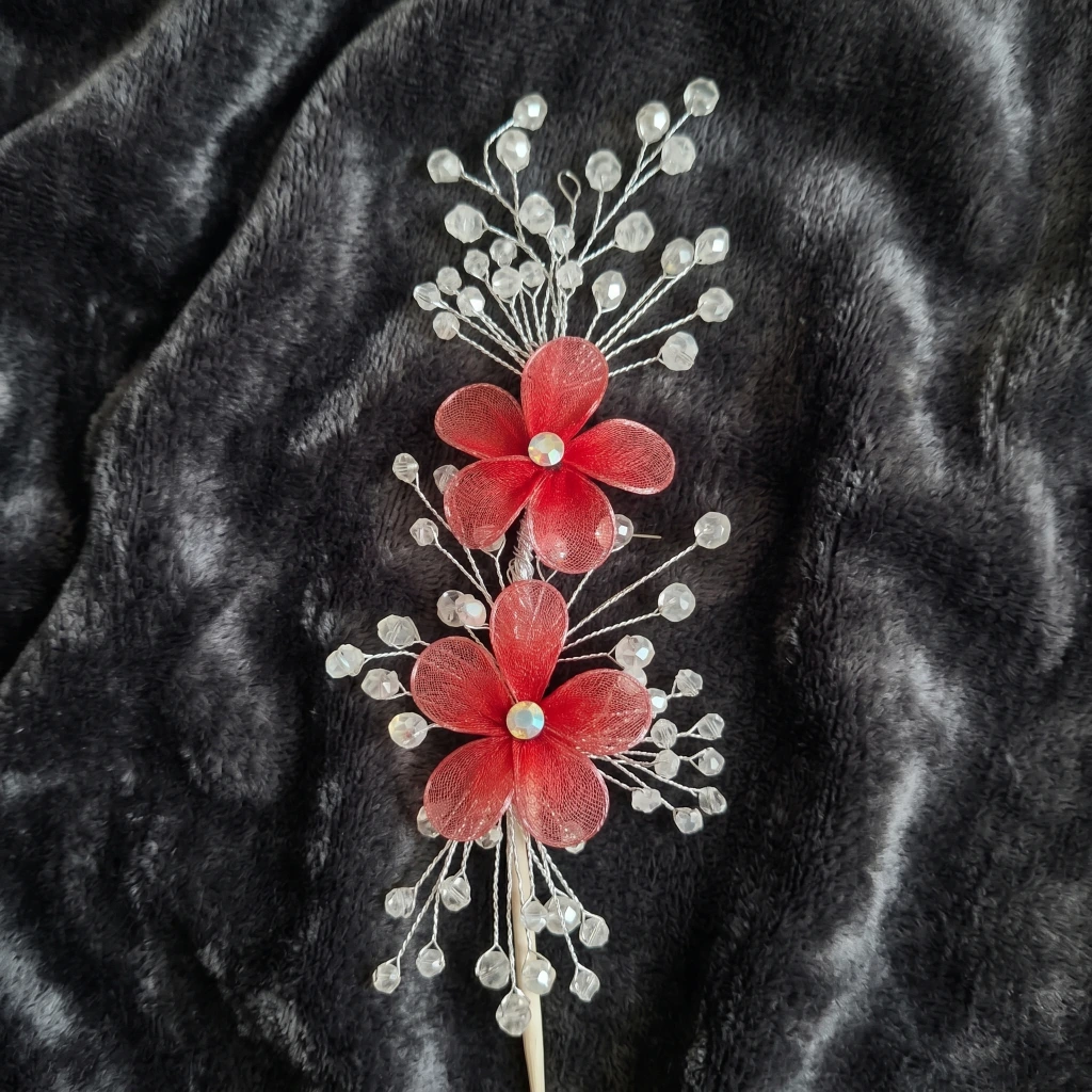 QDORA Silver Red Floral Crystal Hair Vine image 2