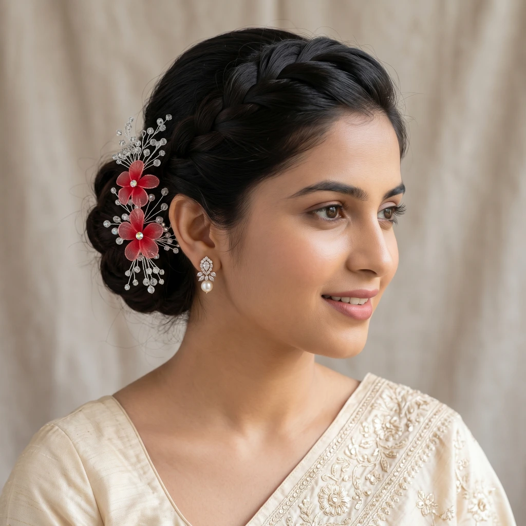 QDORA Silver Red Floral Crystal Hair Vine image 1