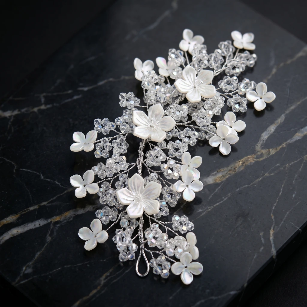 QDORA Silver White Floral Crystal Hair Vine image 1