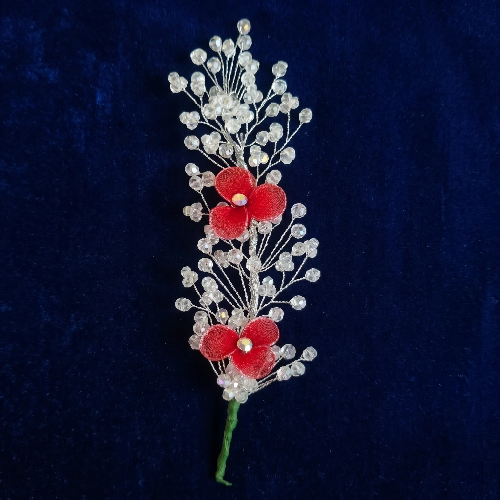 QDORA Silver Red Floral Crystal Hair Vine image 2