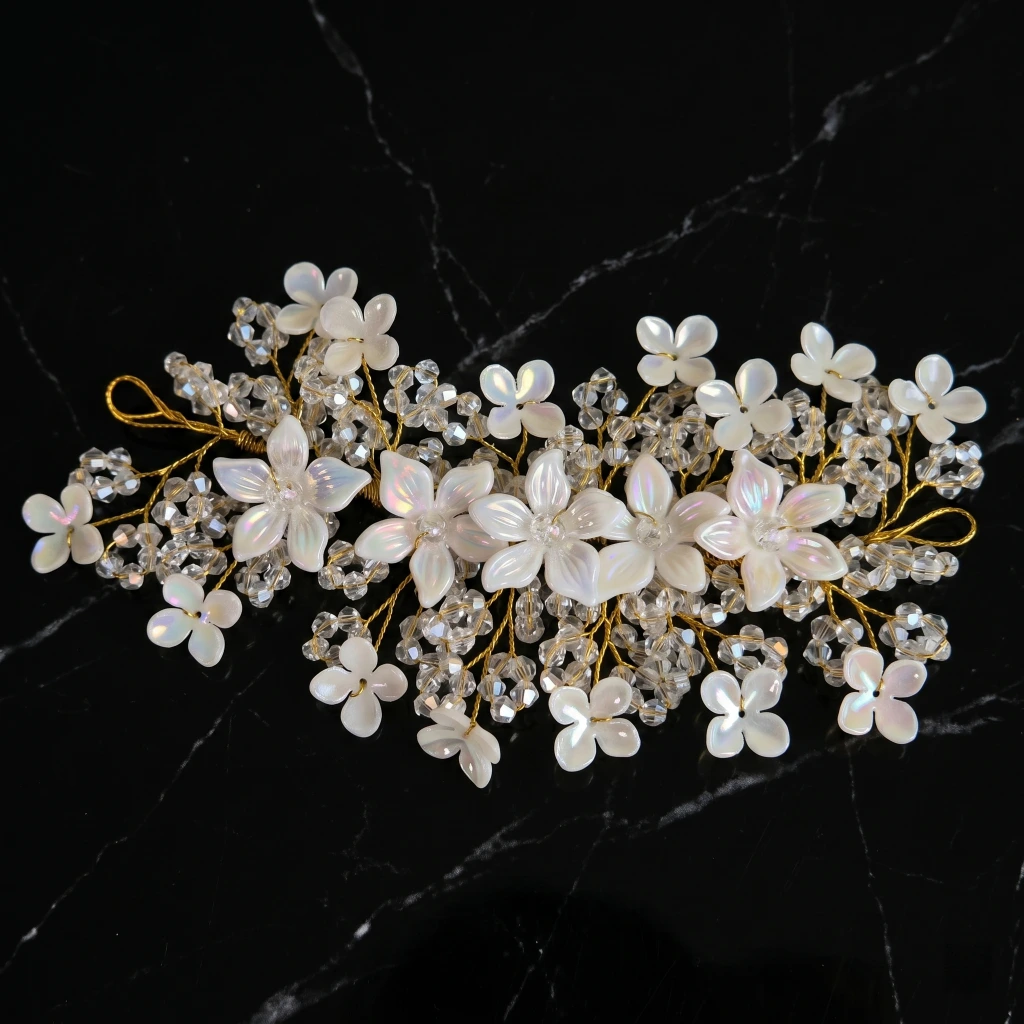 QDORA Gold White Floral Crystal Hair Vine