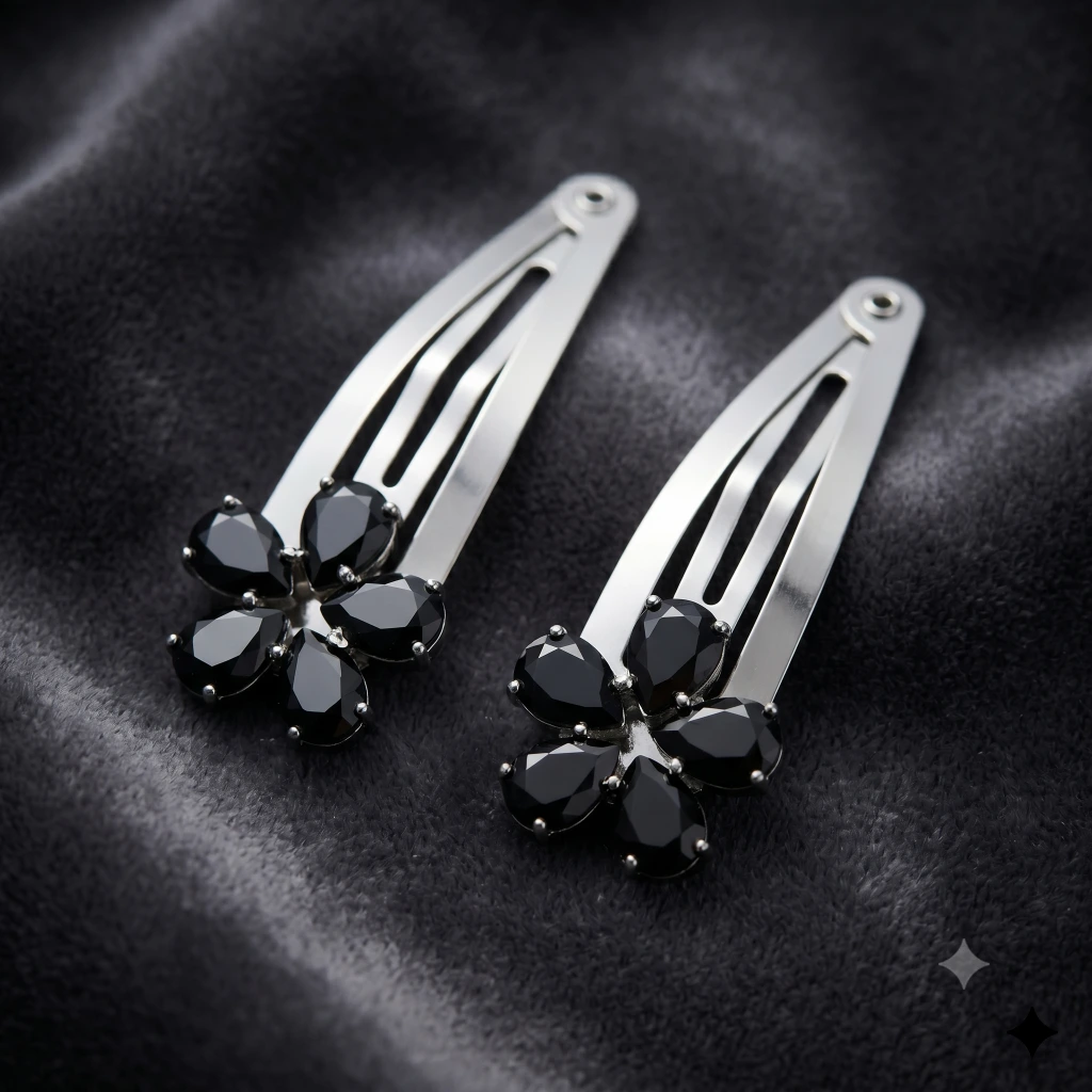QDORA Silver Black Floral Snap Clip