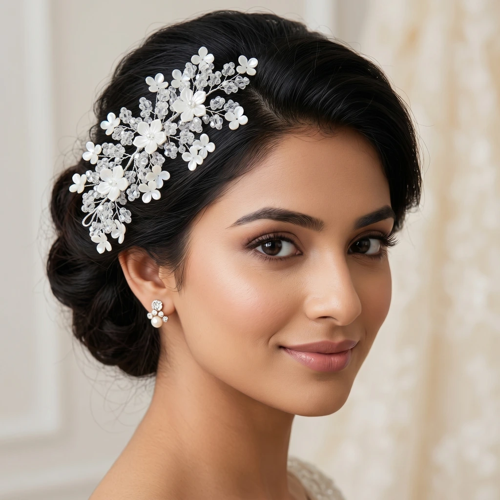 QDORA Silver White Floral Crystal Hair Vine image 2