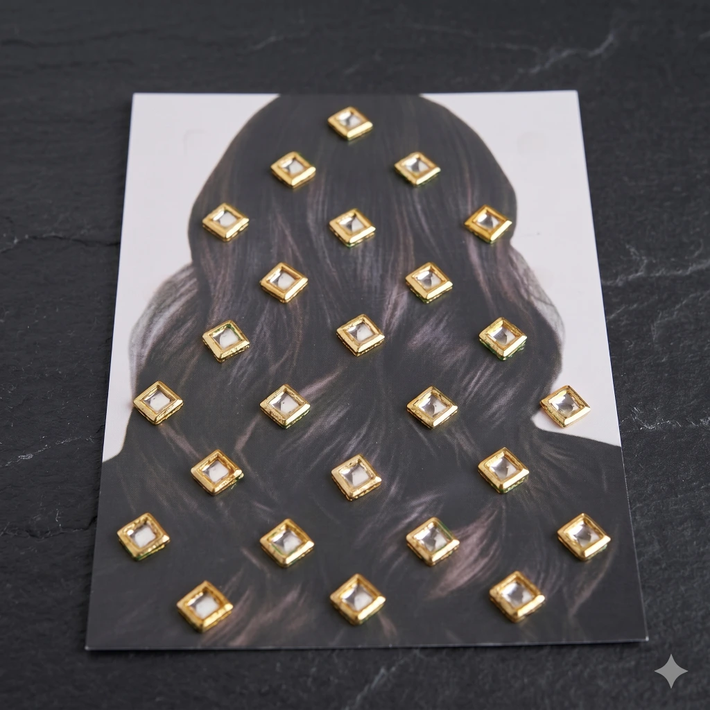 QDORA Gold Kundan Square Hair Stickers