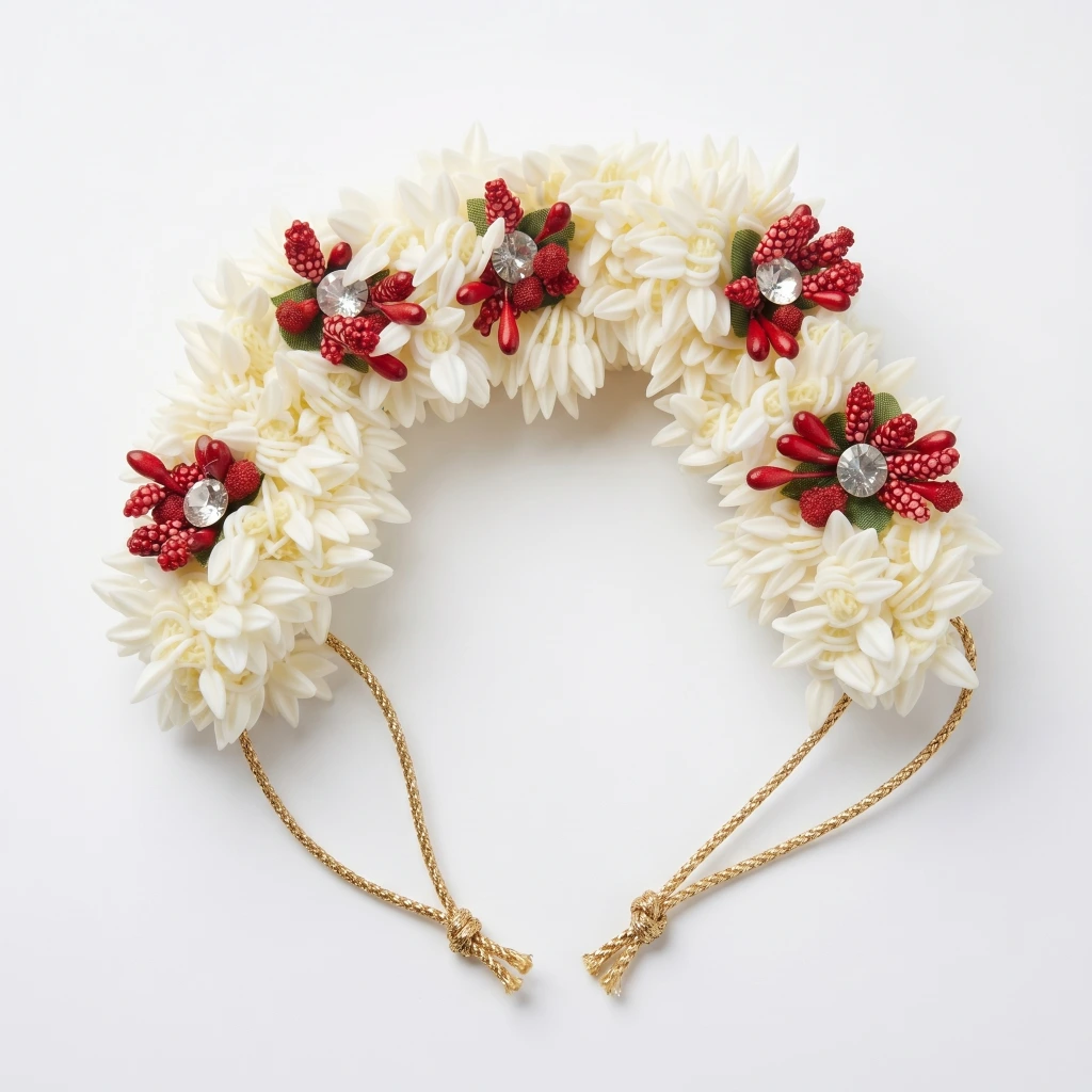 QDORA White Red Jasmine Crystal Hair Gajra image 2
