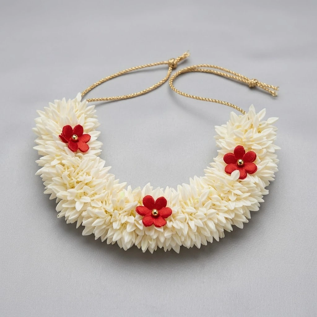 QDORA White Red Jasmine Floral Hair Gajra image 2