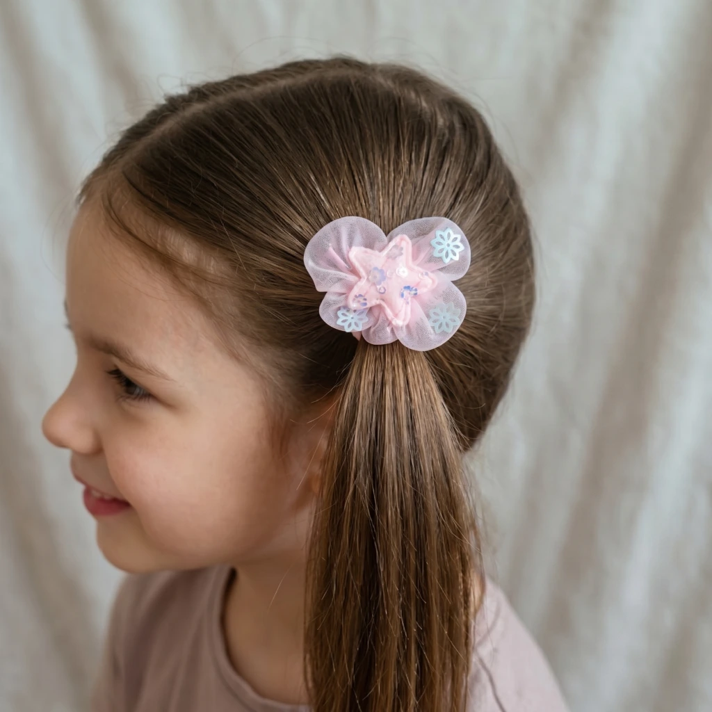 QDORA Pink Organza Star Elastic Hair Tie Set