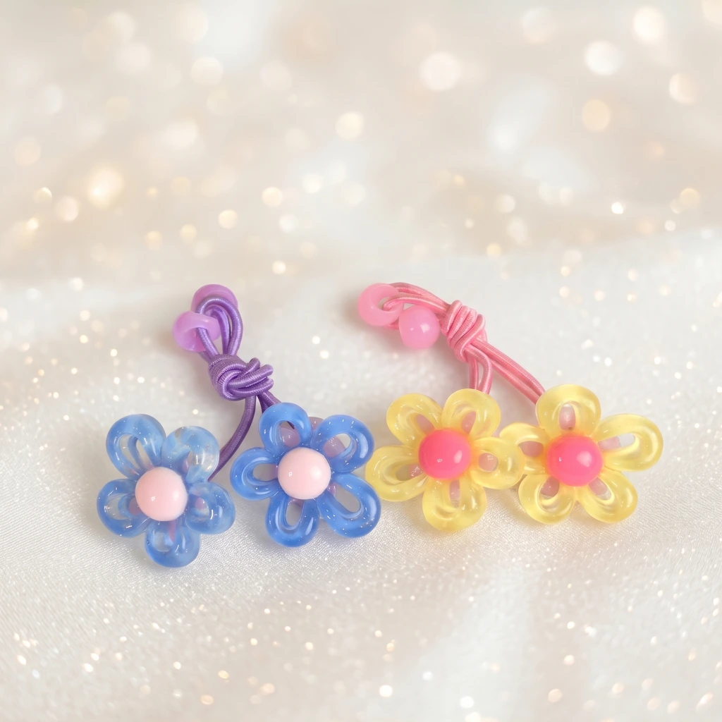 QDORA Floral Charm Bead Elastic Hair Tie Set image 2