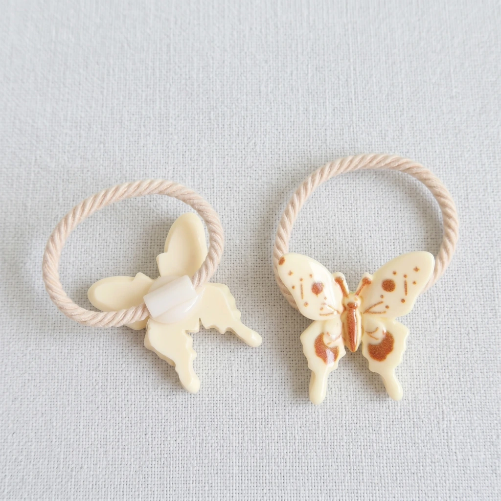 QDORA Cream Butterfly Elastic Hair Tie Set