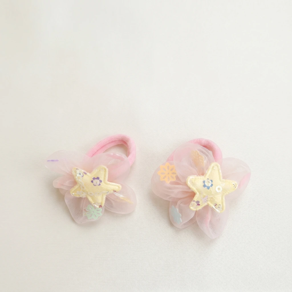 QDORA Pink Organza Star Elastic Hair Tie Set image 2