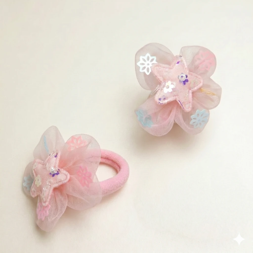 QDORA Pink Star Organza Elastic Hair Tie Set image 2