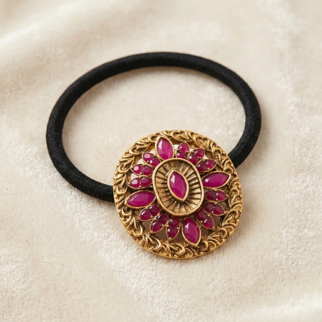 QDORA Black Clover Stone Embellished Hair Ties Set