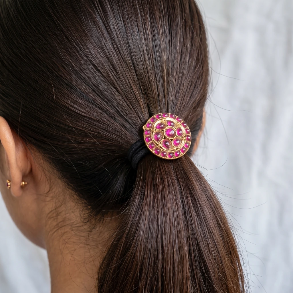 QDORA Gold Ruby Round Embellished Hair Ties image 2