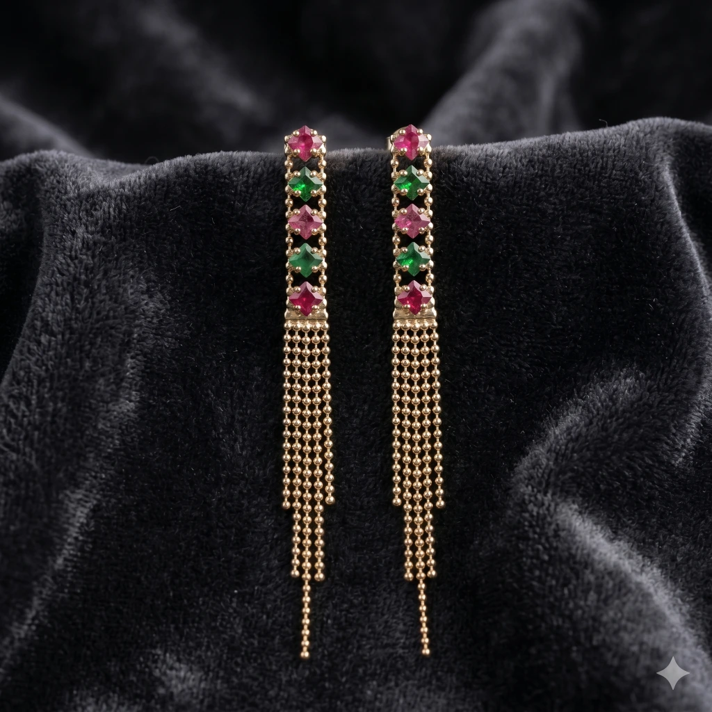 QDORA Gold Pink Green Stone Dangle Earrings image 1