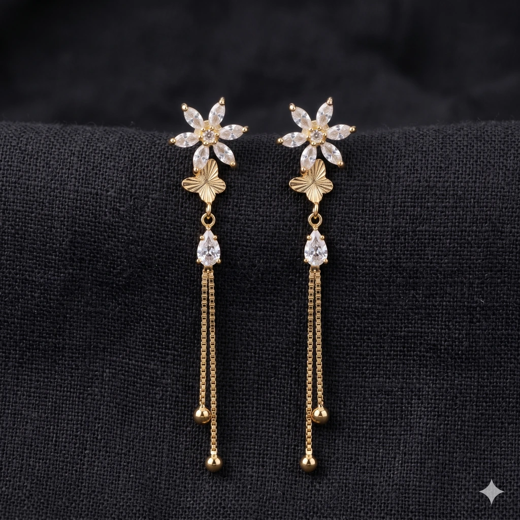 QDORA Gold Floral Crystal Dangle Earrings image 2