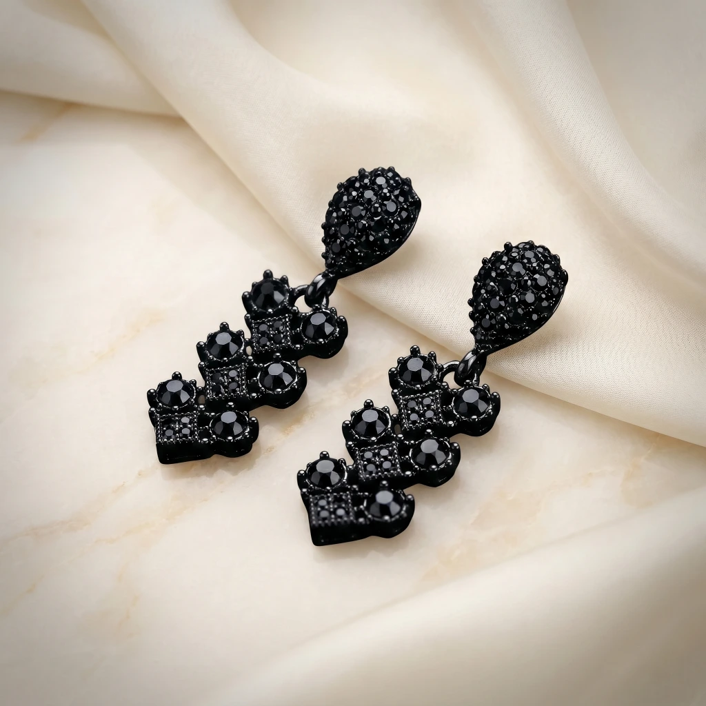 QDORA Black Stone Geometric Dangle Earrings image 2