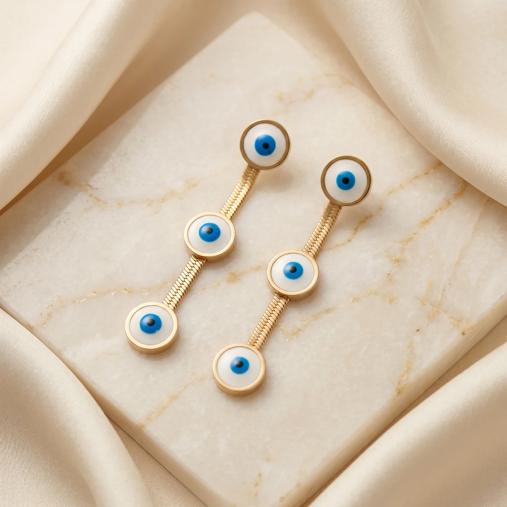 QDORA Gold Blue Evil Eye Drop Earrings image 2